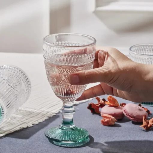 Online Sunflower Wine Glass, 314ml, Transparent Green Wine And Champagne Glasses