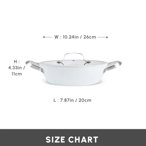 Best Swiss Crystal Almond Cream Non-Stick Induction Stainless Steel Handle Shallow Casserole & Lid, 26cm, Cream Pots|Ceramic Cookware