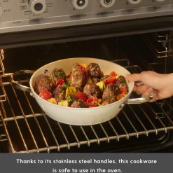 New Swiss Crystal Almond Cream Non-Stick Induction Stainless Steel Handle Casserole & Lid, 18cm, Cream Pots|Ceramic Cookware