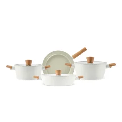 Best Swiss Crystal Almond 7-Piece Non-Stick Induction Cookware Set, Cream Induction Cookware|Ceramic Cookware