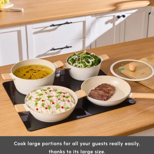 Best Swiss Crystal Almond 7-Piece Non-Stick Induction Cookware Set, Cream Induction Cookware|Ceramic Cookware
