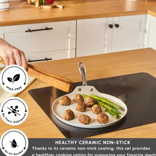 Sale Swiss Crystal Almond Cream Non-Stick Induction Stainless Steel Handle Pancake Pan, 28cm, Cream Pans|Ceramic Cookware