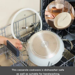 Online Swiss Crystal Almond Cream Non-Stick Induction Stainless Steel Handle Casserole & Lid, 14cm, Cream Pots|Ceramic Cookware