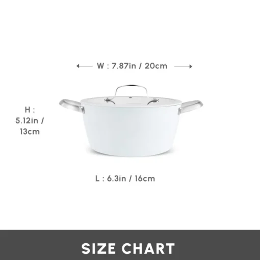 Swiss Crystal Almond Cream Non-Stick Induction Stainless Steel Handle Casserole & Lid, 20cm, Cream Pots|Ceramic Cookware