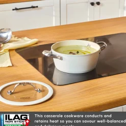 Swiss Crystal Almond Cream Non-Stick Induction Stainless Steel Handle Casserole & Lid, 20cm, Cream Pots|Ceramic Cookware
