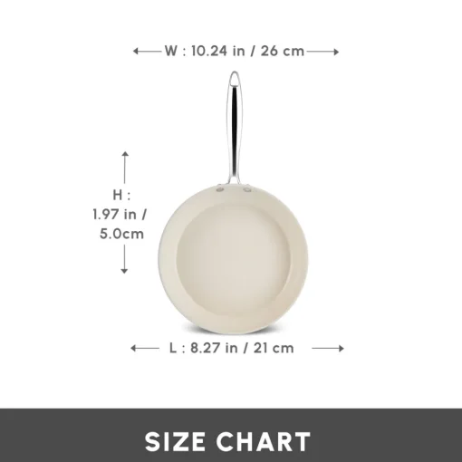 Swiss Crystal Almond Cream Non-Stick Induction Stainless Steel Handle Pan, 26cm, Cream Pans|Ceramic Cookware