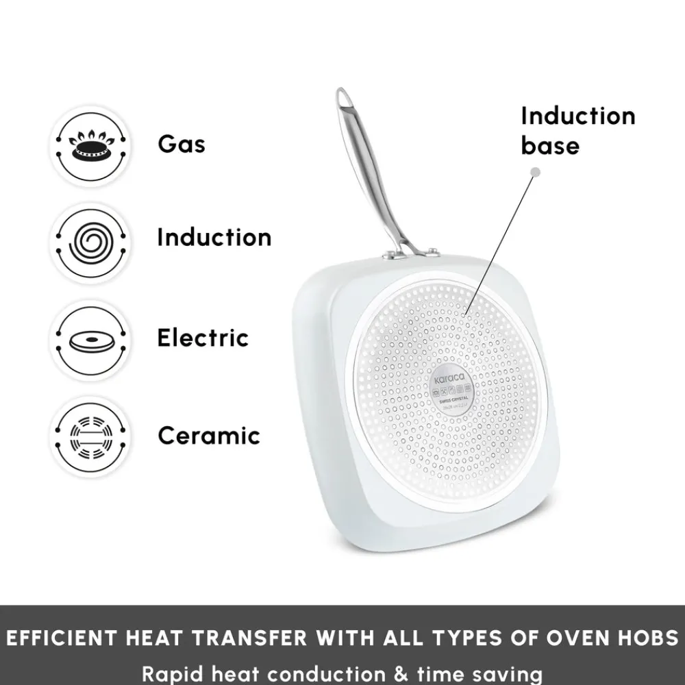 Hot Swiss Crystal Almond Cream Non-Stick Induction Stainless Steel Handle Grill, 28cm, Cream Pans|Ceramic Cookware