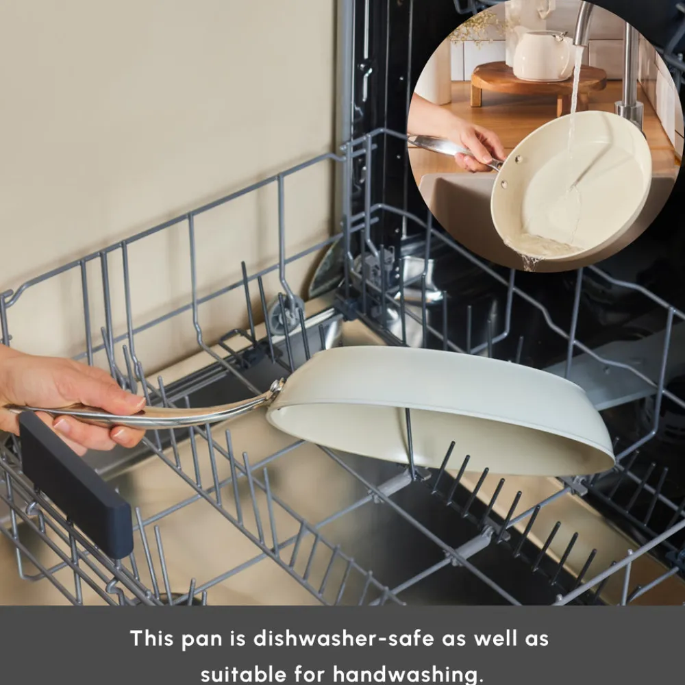 Hot Swiss Crystal Almond Cream Non-Stick Induction Stainless Steel Handle Grill, 28cm, Cream Pans|Ceramic Cookware