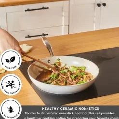 Outlet Swiss Crystal Almond Cream Non-Stick Induction Stainless Steel Handle Pan, 30cm, Cream Pans|Ceramic Cookware