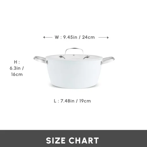 New Swiss Crystal Almond Cream Non-Stick Induction Stainless Steel Handle Casserole & Lid, 24cm, Cream Pots|Ceramic Cookware