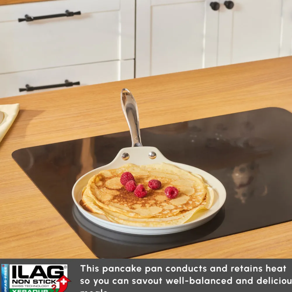Online Swiss Crystal Almond Cream Non-Stick Induction Stainless Steel Handle Pancake Pan, 25cm, Cream Pans|Ceramic Cookware