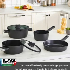 New Swiss Crystal Midnight 6-Piece Ceramic Non-Stick Induction Cookware Set, Black Ceramic Cookware