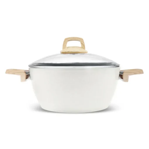 Best Swiss Crystal Non-Stick Induction Stockpot with Lid, 20cm, Creamy Ceramic Cookware