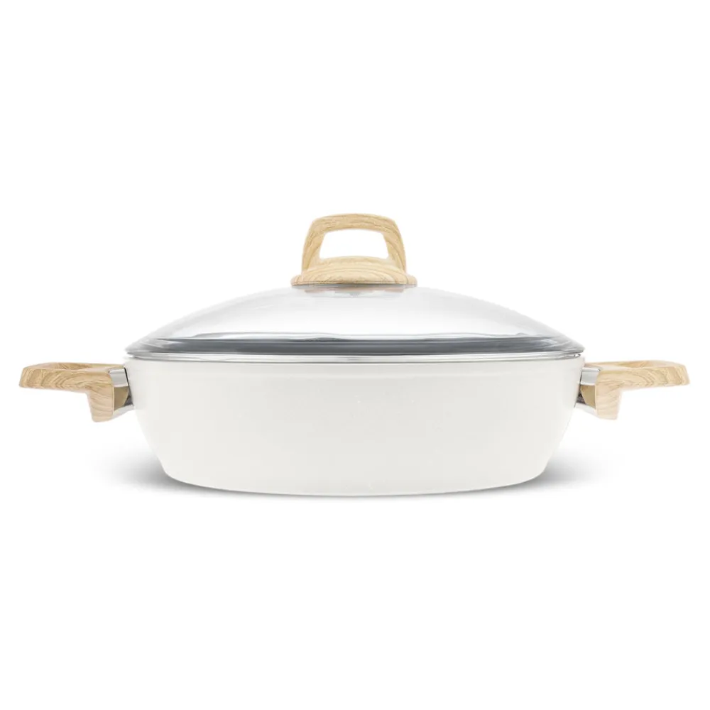 Clearance Swiss Crystal Non-Stick Induction Casserole, 30cm, Creamy Ceramic Cookware