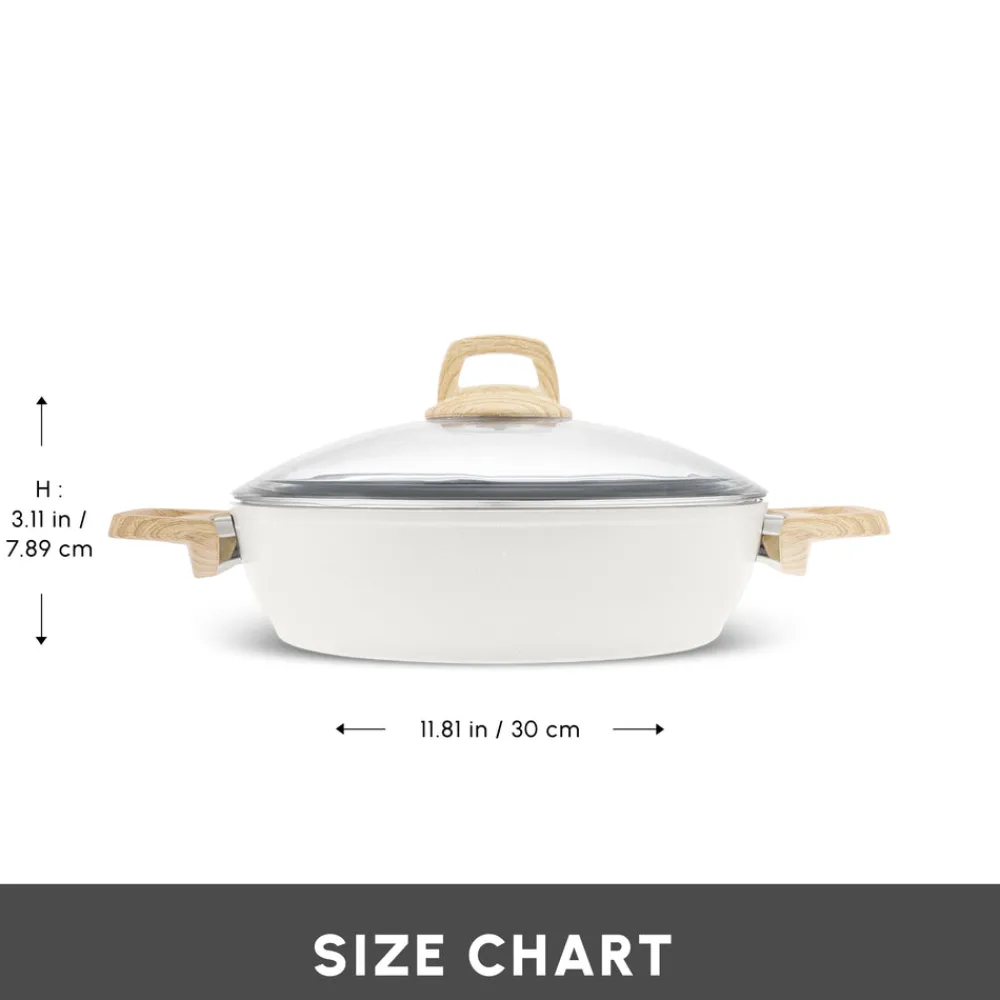 Clearance Swiss Crystal Non-Stick Induction Casserole, 30cm, Creamy Ceramic Cookware