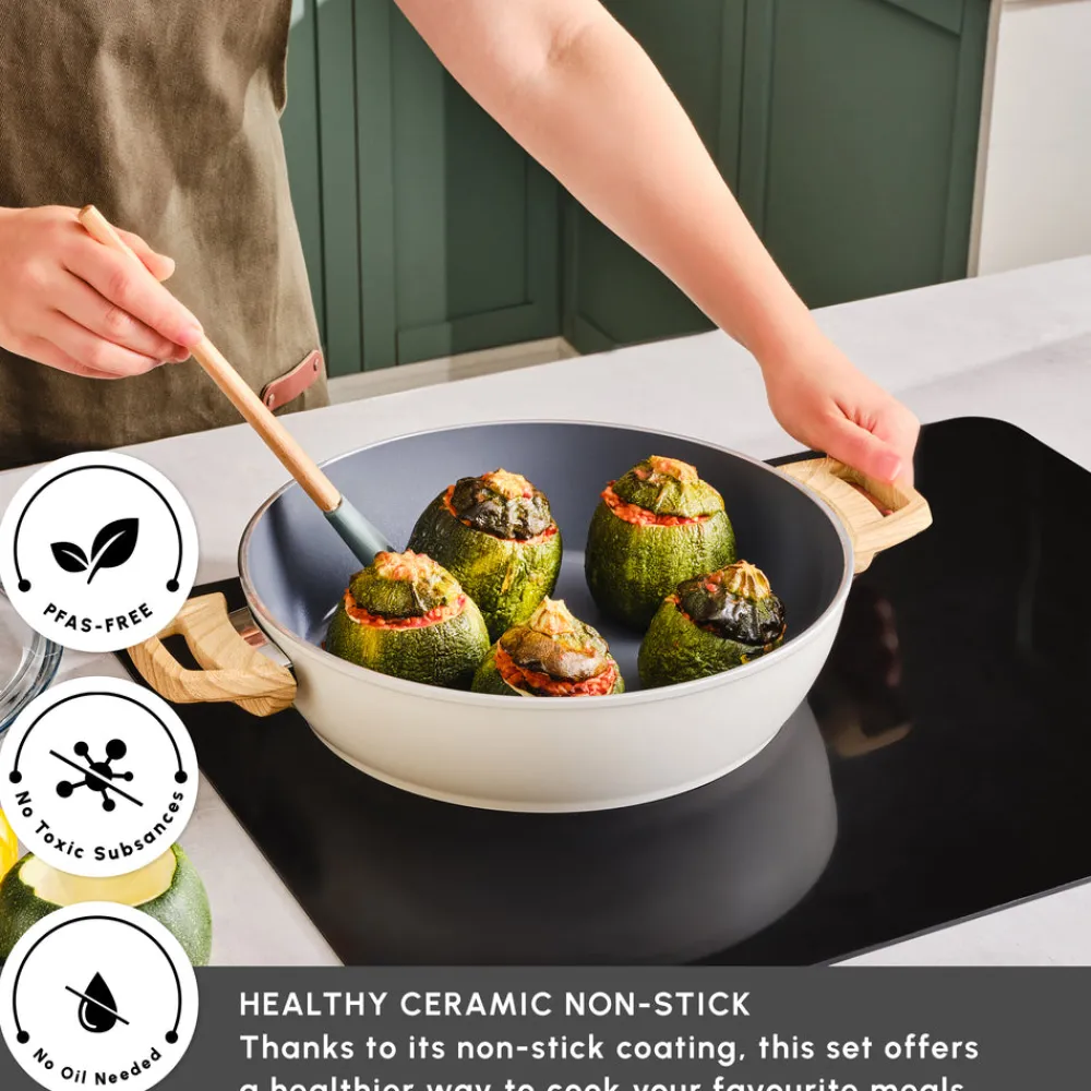 Clearance Swiss Crystal Non-Stick Induction Casserole, 30cm, Creamy Ceramic Cookware