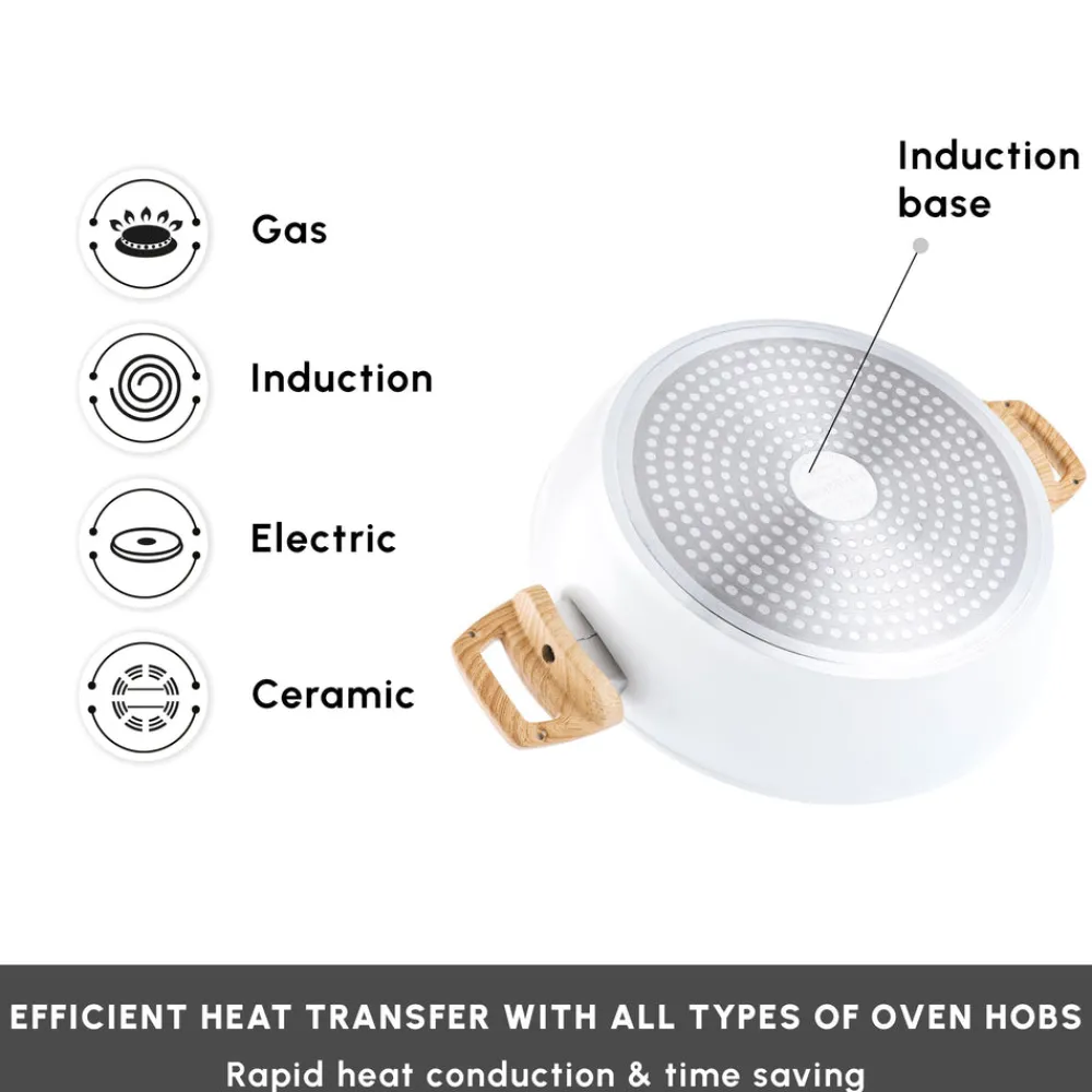 Clearance Swiss Crystal Non-Stick Induction Casserole, 30cm, Creamy Ceramic Cookware
