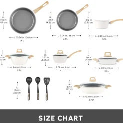 Best Swiss Crystal 15-Piece Non-Stick Induction Cookware Set, Creamy Ceramic Cookware