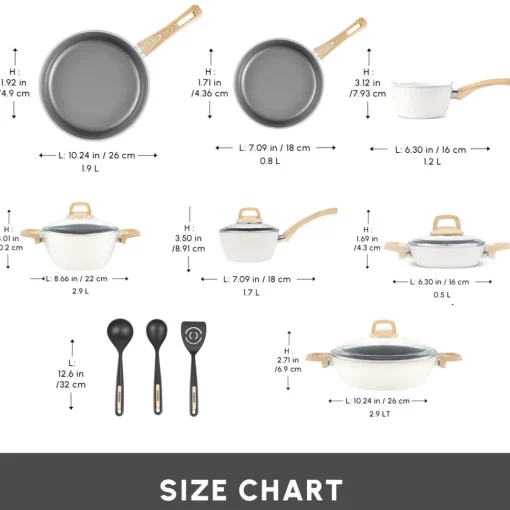 Best Swiss Crystal 15-Piece Non-Stick Induction Cookware Set, Creamy Ceramic Cookware
