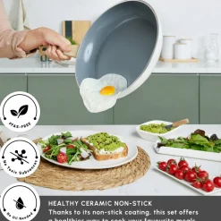 Best Swiss Crystal 15-Piece Non-Stick Induction Cookware Set, Creamy Ceramic Cookware