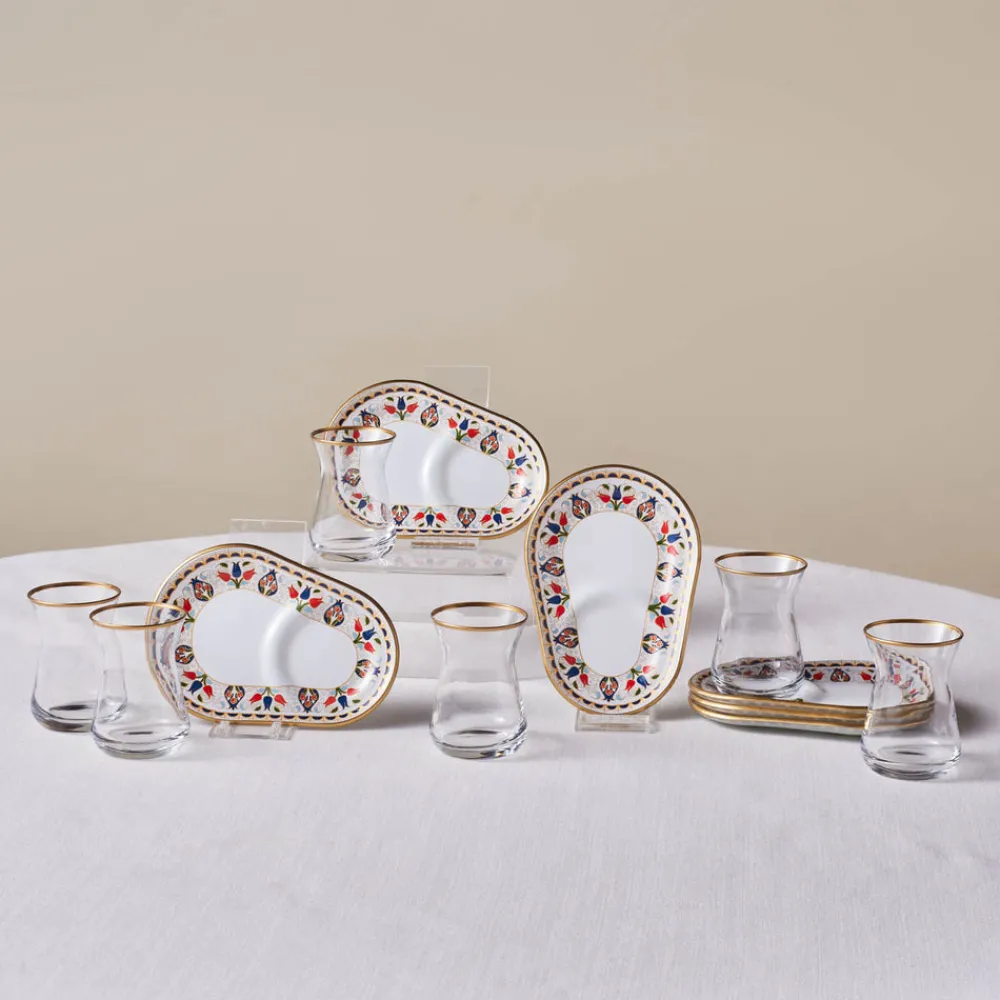 Discount Tulip 12-Piece Glass Turkish Tea Set for 6 People, 132ml, Multi Turkish Tea Sets