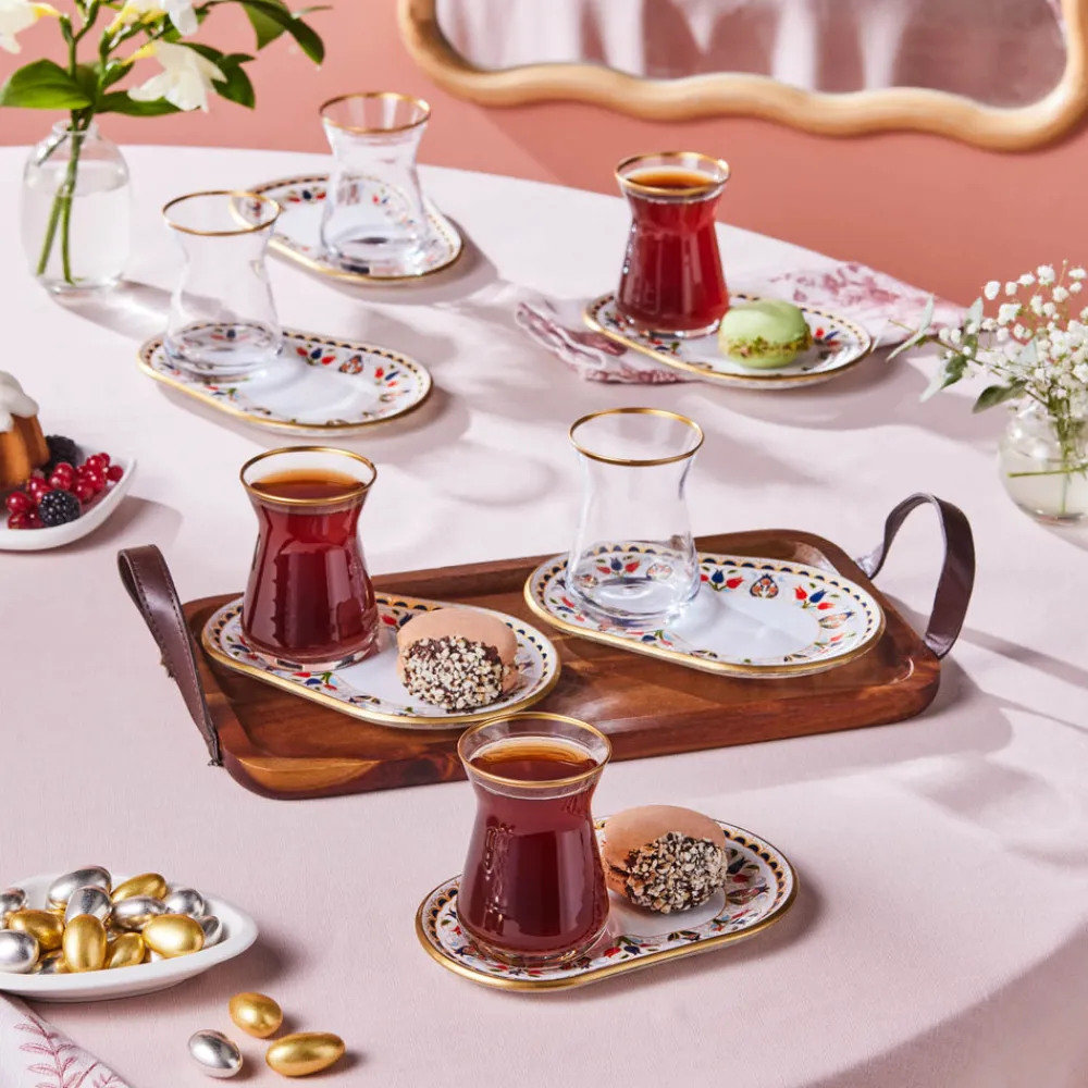 Discount Tulip 12-Piece Glass Turkish Tea Set for 6 People, 132ml, Multi Turkish Tea Sets