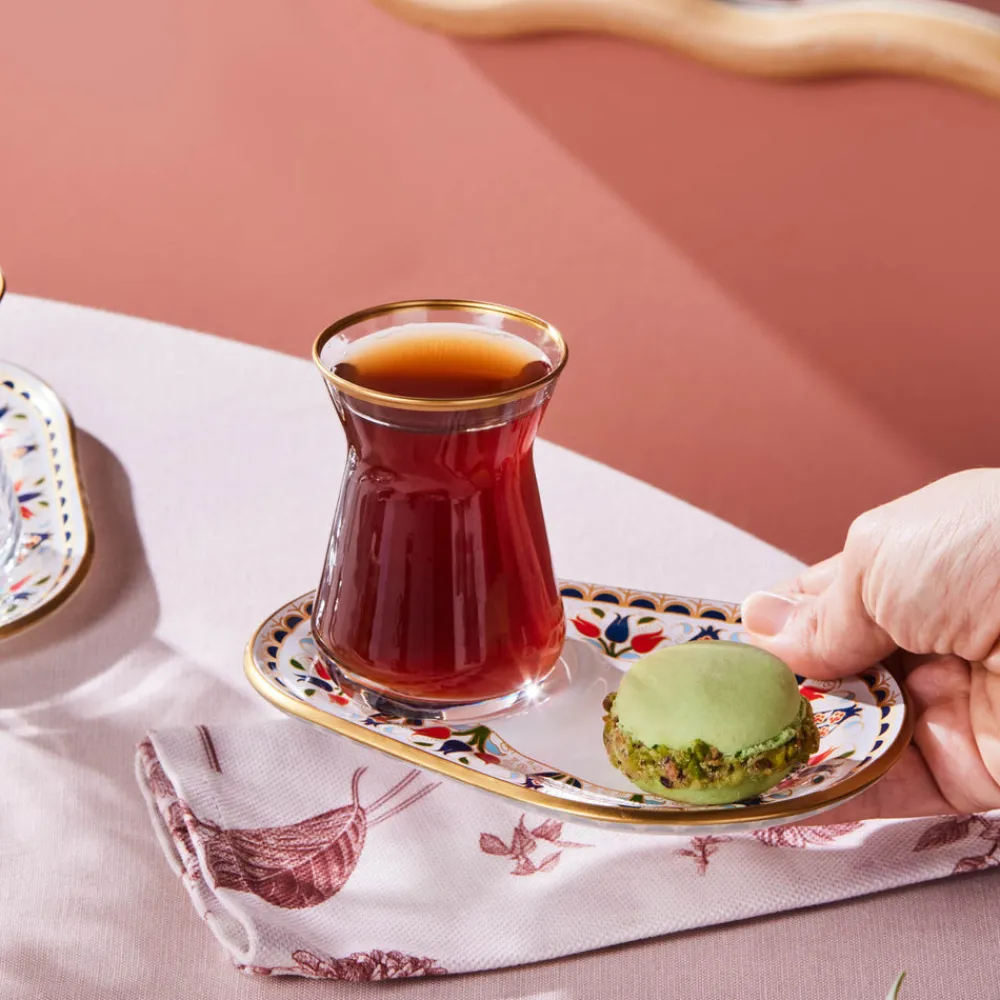 Discount Tulip 12-Piece Glass Turkish Tea Set for 6 People, 132ml, Multi Turkish Tea Sets