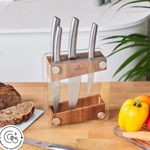 Venus 6 Piece Knife Block Set, Silver Knife Sets