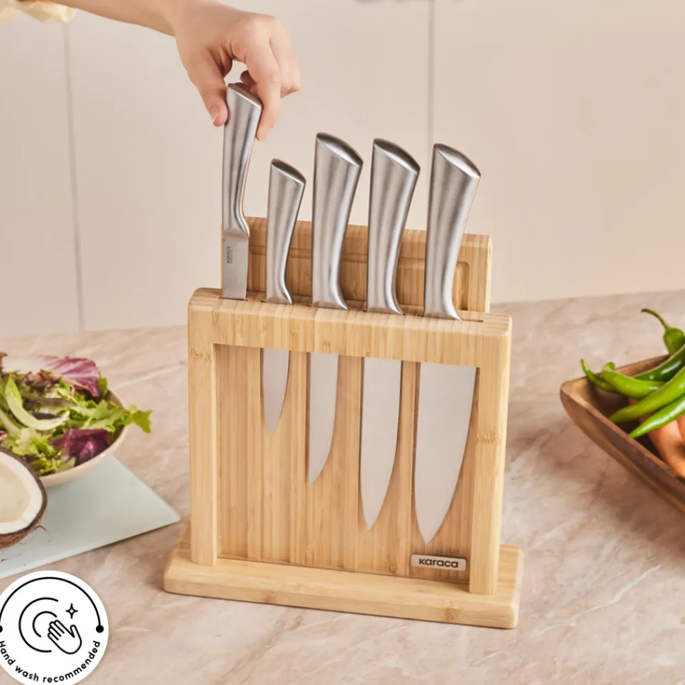 Vigor 7-Piece Knife Set and Chopping Board, Wood Knife Sets