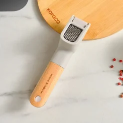 Hot x Refika Garlic Crusher with Wooden Handled, Gray Kitchen Gadgets