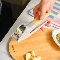 Hot x Refika Garlic Crusher with Wooden Handled, Gray Kitchen Gadgets