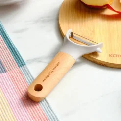 Sale x Refika Side Peeler with Wooden Handle, Gray Kitchen Gadgets