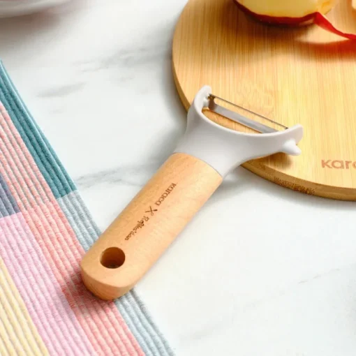 Sale x Refika Side Peeler with Wooden Handle, Gray Kitchen Gadgets