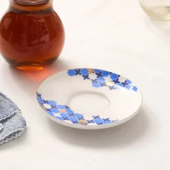 Best x Refika'dan Tatlıcan Selcuklu Porcelain Tea Plate, Blue White Turkish Tea Sets