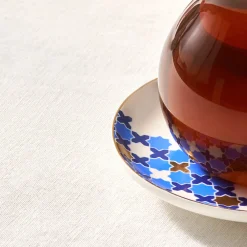 Best x Refika'dan Tatlıcan Selcuklu Porcelain Tea Plate, Blue White Turkish Tea Sets