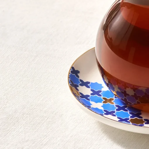 Best x Refika'dan Tatlıcan Selcuklu Porcelain Tea Plate, Blue White Turkish Tea Sets