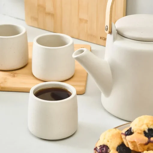 Sale Yuuki 7-Piece Ceramic Tea Cup Set for 6 People, Beige Tea Set