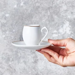 Discount İznik 4 Piece Porcelain Espresso Turkish Coffee Cup Set for 2 People, 90ml, White Gold Espresso & Turkish Coffee Cup Sets