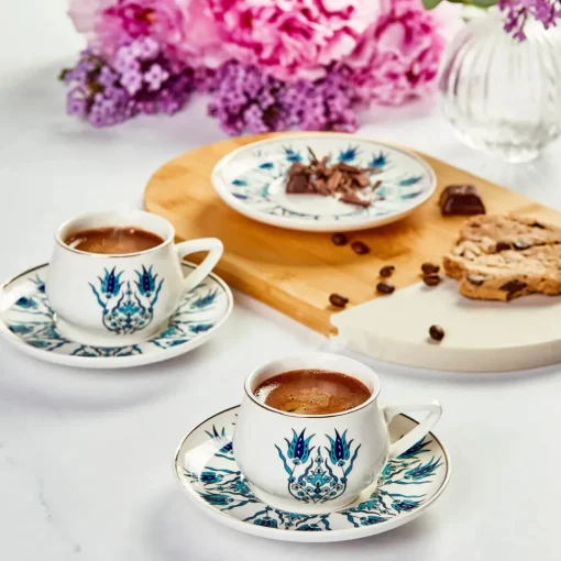 New İznik 12-Piece Porcelain Espresso Turkish Coffee Cup Set for 6 People, 100ml, Multi Espresso & Turkish Coffee Cup Sets