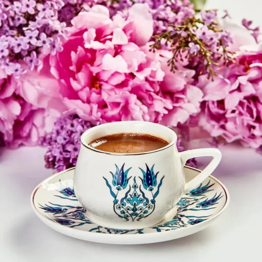 New İznik 12-Piece Porcelain Espresso Turkish Coffee Cup Set for 6 People, 100ml, Multi Espresso & Turkish Coffee Cup Sets