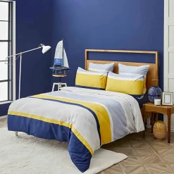 Clearance Nautica Home Bold 100% Cotton Duvet Cover Set, Super King, 260cmx220cm, Yellow Multi Duvet Cover Sets