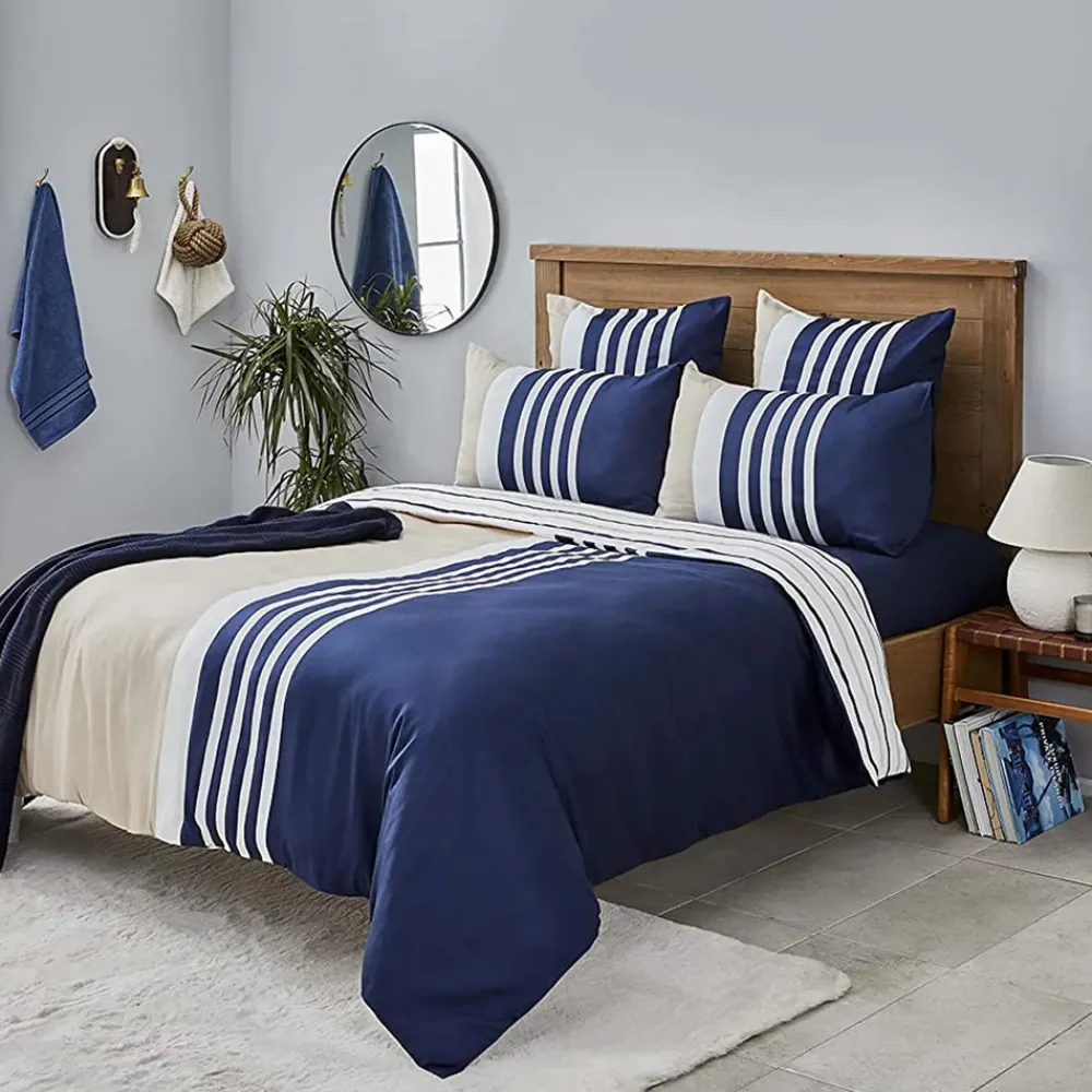 Outlet Nautica Home Aport 100% Cotton Duvet Cover Set, Single, 140cmx200cm, Navy Blue Multi Duvet Cover Sets