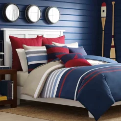 Online Nautica Home Bradford 100% Turkish Cotton Duvet Cover Set, Super King, 260cmx220cm, Navy Blue Multi Duvet Cover Sets