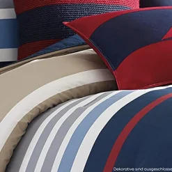 Online Nautica Home Bradford 100% Turkish Cotton Duvet Cover Set, Super King, 260cmx220cm, Navy Blue Multi Duvet Cover Sets