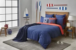 New Nautica Home Creek 100% Cotton Duvet Cover Set, King, 230cmx220cm, Navy Blue Red Duvet Cover Sets
