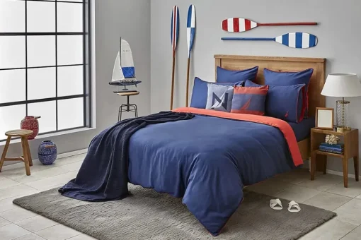 New Nautica Home Creek 100% Cotton Duvet Cover Set, King, 230cmx220cm, Navy Blue Red Duvet Cover Sets