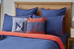 New Nautica Home Creek 100% Cotton Duvet Cover Set, King, 230cmx220cm, Navy Blue Red Duvet Cover Sets