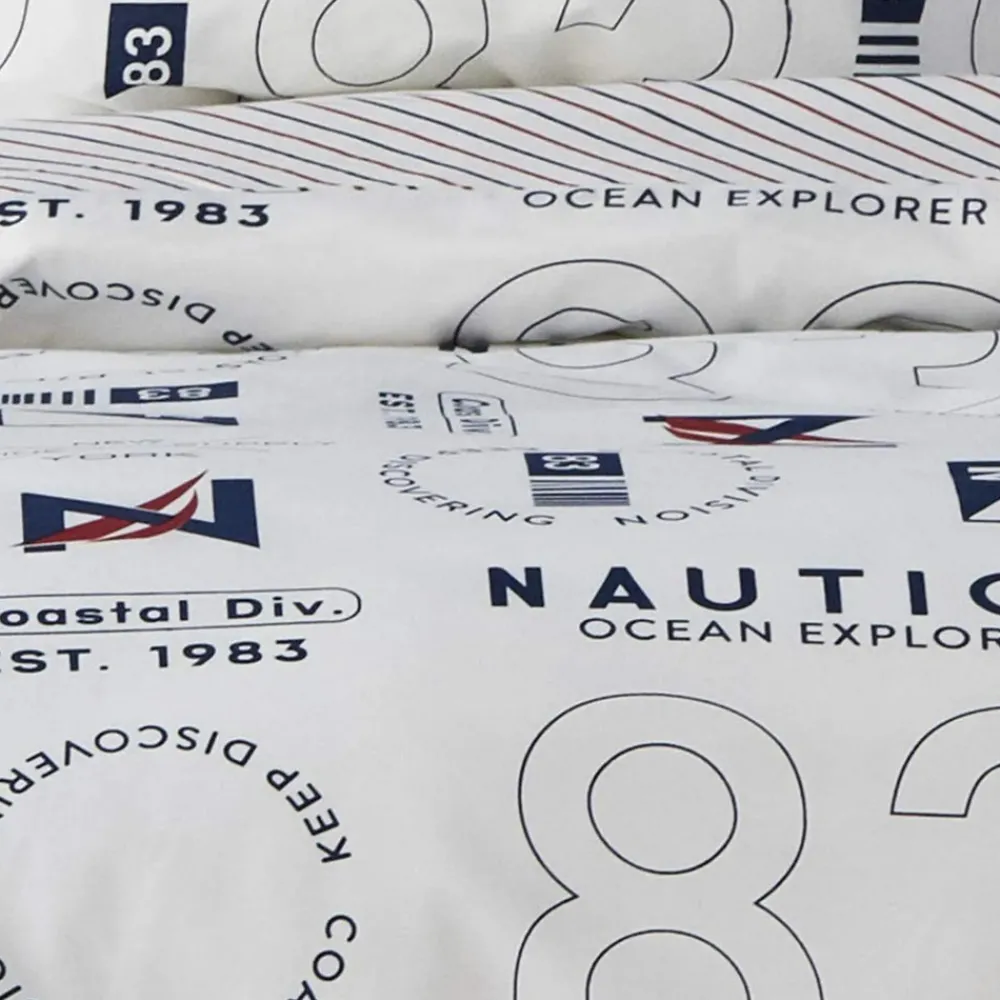 New Nautica Home Discovery 100% Turkish Cotton Duvet Cover Set, Double, 200cmx200cm, White Multi Duvet Cover Sets