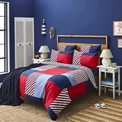 Online Nautica Home Morris 100% Cotton Duvet Cover Set, Super King, 260cmx220cm, Navy Blue Multi Duvet Cover Sets