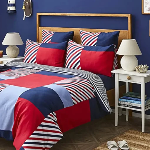 Online Nautica Home Morris 100% Cotton Duvet Cover Set, Super King, 260cmx220cm, Navy Blue Multi Duvet Cover Sets